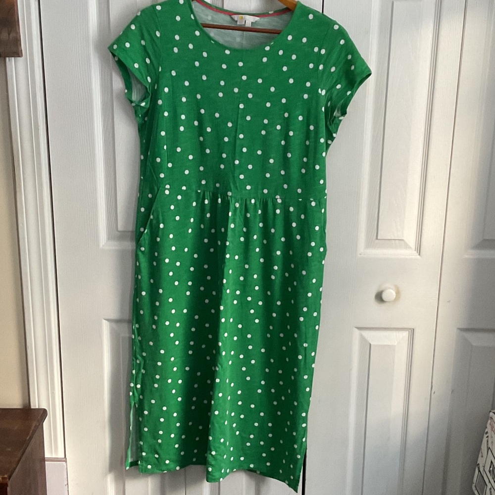 Boden Green and White Polka Dot Midi Dress